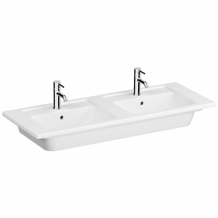 Vitra Integra Doppelmöbelwaschtisch 120 cm mit Mittelablage, mit Überlaufloch, 2 Hahnlöcher