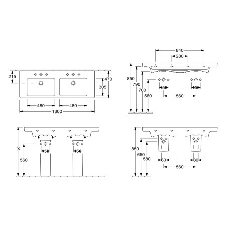 Villeroy & Boch Subway 2.0 Schrank-Doppelwaschtisch 130 cm mit Überlauf