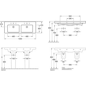 Villeroy & Boch Subway 2.0 Schrank-Doppelwaschtisch 130 cm mit Überlauf Villeroy & Boch Subway 2.0 Schrank-Doppelwaschtisch 130 cm mit Überlauf