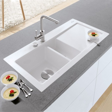 Villeroy & Boch Subway 60 FLAT flächenbündige Spüle, Ablaufgarnitur mit Excenterbetätigung, Becken links