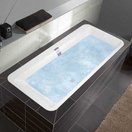 Villeroy & Boch Squaro Edge 12 Duo Badewanne 180 x 80 cm, Airpool Comfort, Technik Position 1, mit Trio Ablaufgarnitur