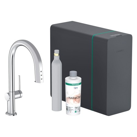 hansgrohe Aqittura M91 Filtersystem 210, Ausziehauslauf, 1jet, sBox, Starter Set, SodaSystem