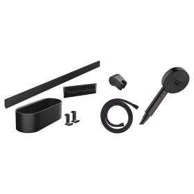 hansgrohe WallStoris Bundle Duschkopf 105, 3 Strahlarten Activation wassersparend, Duschstange 70 cm und Accessoireset