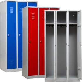 Wolfstahl Garderobenschrank Kleiderspind 3 Schliessfächer Drehriegelverschluss Lichtgrau - Feuerrot - Enzianblau Wolfstahl Garderobenschrank Kleiderspind 3 Schliessfächer Drehriegelverschluss Lichtgrau - Feuerrot - Enzianblau