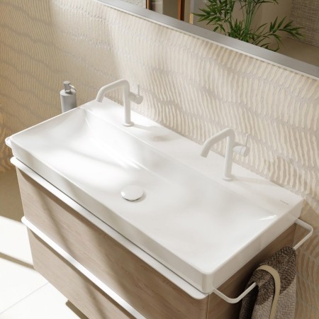 hansgrohe Xelu Q Waschbecken 100 x 48 cm ungeschliffen, mit 2x 1 Hahnloch