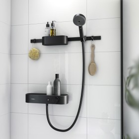 hansgrohe WallStoris Bundle Duschkopf 105, wassersparend, Thermostat, Duschstange 70 cm und Accessoireset