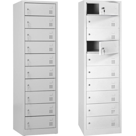 Wolfstahl Schliessfachschrank Laptopschrank Stahl 10 Schliessfächer Zylinderschloss 50 x 50 x 180 cm