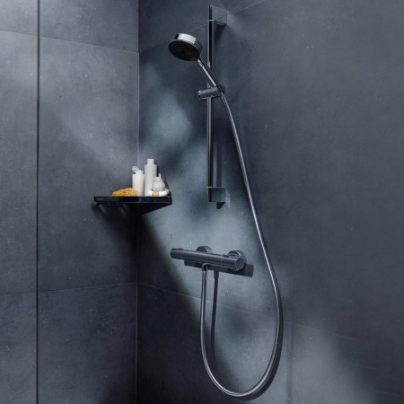 hansgrohe Pulsify Select S Brausesystem 105 3 Strahlarten Relaxation wassersparend, mit Ecostat Fine und Duschstange 65 cm