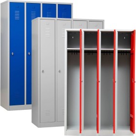 Wolfstahl Garderobenschrank Kleiderspind 4 Schliessfächer Drehriegelverschluss Lichtgrau - Feuerrot - Enzianblau Wolfstahl Garderobenschrank Kleiderspind 4 Schliessfächer Drehriegelverschluss Lichtgrau - Feuerrot - Enzianblau