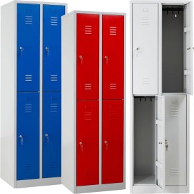Wolfstahl Garderobenschrank Kleiderspind 4 Schliessfächer Zylinderschloss Lichtgrau - Feuerrot - Enzianblau Wolfstahl Garderobenschrank Kleiderspind 4 Schliessfächer Zylinderschloss Lichtgrau - Feuerrot - Enzianblau