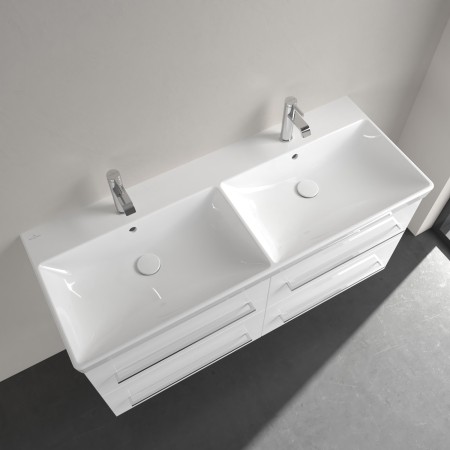 Villeroy & Boch Avento Schrank-Doppelwaschtisch 120 x 47 cm, mit 2 Hahnlöchern, mit Überlauf