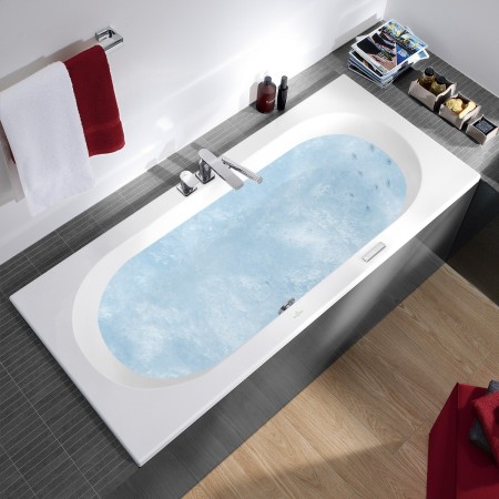 Villeroy & Boch Loop & Friends Oval Duo-Badewanne 180 x 80 cm, Hydropool Comfort, Technik Position 2, mit Trio Ablaufgarnitur