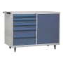 Wolfstahl Werkstattwagen mit Flügeltürenfach stahl 5 Schubladen 109x60x84cm lichtgrau - enzianblau