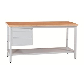 Wolfstahl Werkbank stahl mit 2 Schubladen 160x60x84cm lichtgrau Tischplatte 30mm buche Wolfstahl Werkbank stahl mit 2 Schubladen 160x60x84cm lichtgrau Tischplatte 30mm buche
