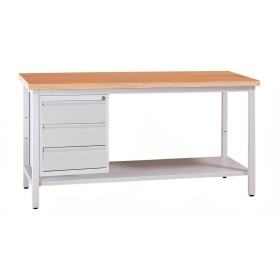 Wolfstahl Werkbank stahl mit 3 Schubladen 120x60x84cm lichtgrau Tischplatte 30mm buche Wolfstahl Werkbank stahl mit 3 Schubladen 120x60x84cm lichtgrau Tischplatte 30mm buche