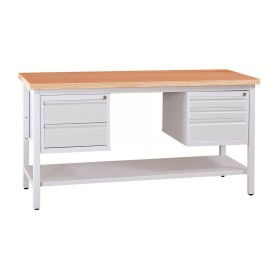 Wolfstahl Werkbank stahl mit 5 Schubladen 120x60x84cm lichtgrau Tischplatte 30mm buche Wolfstahl Werkbank stahl mit 5 Schubladen 120x60x84cm lichtgrau Tischplatte 30mm buche