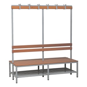 Wolfstahl Doppel-Sitzbank Stahl & Holz, mit Haken und Schuhrost 160x40x40cm lichtgrau - buche Wolfstahl Doppel-Sitzbank Stahl & Holz, mit Haken und Schuhrost 160x40x40cm lichtgrau - buche