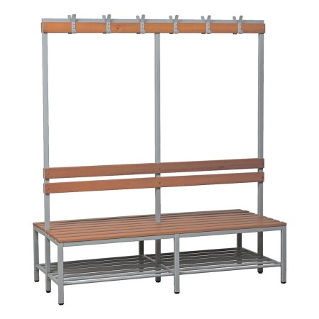 Wolfstahl Doppel-Sitzbank Stahl & Holz, mit Haken und Schuhrost 160x40x40cm lichtgrau - buche