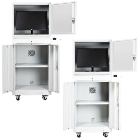 Wolfstahl PC-Schrank stahl, abschliessbar, 68x60x170cm lichtgrau - verkehrsweiss