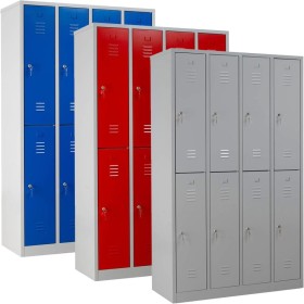 Wolfstahl Garderobenschrank Kleiderspind 8 Schliessfächer Zylinderschloss Lichtgrau - Feuerrot - Enzianblau Wolfstahl Garderobenschrank Kleiderspind 8 Schliessfächer Zylinderschloss Lichtgrau - Feuerrot - Enzianblau