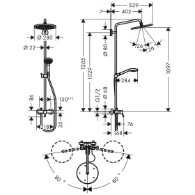 hansgrohe Croma Select 280 Air 1jet Showerpipe mit Einhebelmischer