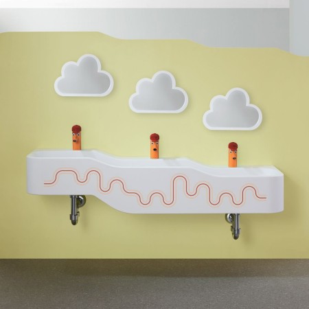 Geberit Bambini Spiel- und Waschlandschaft, 3 Waschplätze, tieferes Becken rechts