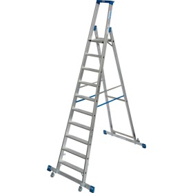 Stabilo Stufen-Stehleiter, fahrbar mit Traverse 10 Stufen Stabilo Stufen-Stehleiter, fahrbar mit Traverse 10 Stufen
