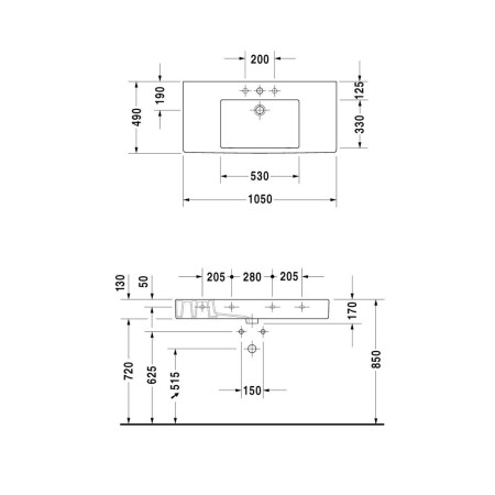 Duravit Vero Möbelwaschtisch 105 cm mit 1 Hahnloch