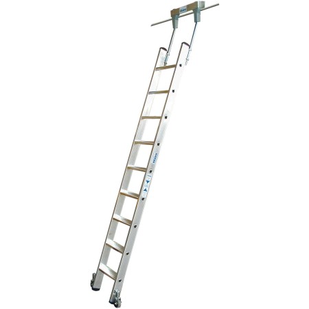 Stufen-RegalLeiter für Rundrohr-Schienenanlage, 9 Stufen