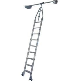 Stufen-RegalLeiter für Doppelregal mit Rundrohr-Schienenanlage, 9 Stufen Stufen-RegalLeiter für Doppelregal mit Rundrohr-Schienenanlage, 9 Stufen