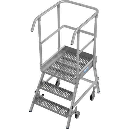 Stabilo Podestleiter fahrbar, einseitig begehbar,  Profilrost mit R13-Stufen, 3 Stufen