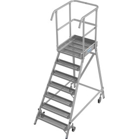 Stabilo Podestleiter fahrbar, einseitig begehbar,  Profilrost mit R13-Stufen, 7 Stufen Stabilo Podestleiter fahrbar, einseitig begehbar,  Profilrost mit R13-Stufen, 7 Stufen