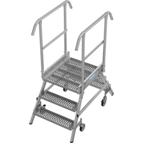 Stabilo Podestleiter fahrbar, beidseitig begehbar,  Profilrost mit R13-Stufen, 2 x 3 Stufen Stabilo Podestleiter fahrbar, beidseitig begehbar,  Profilrost mit R13-Stufen, 2 x 3 Stufen