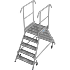 Stabilo Podestleiter fahrbar, beidseitig begehbar,  Profilrost mit R13-Stufen, 2 x 5 Stufen Stabilo Podestleiter fahrbar, beidseitig begehbar,  Profilrost mit R13-Stufen, 2 x 5 Stufen
