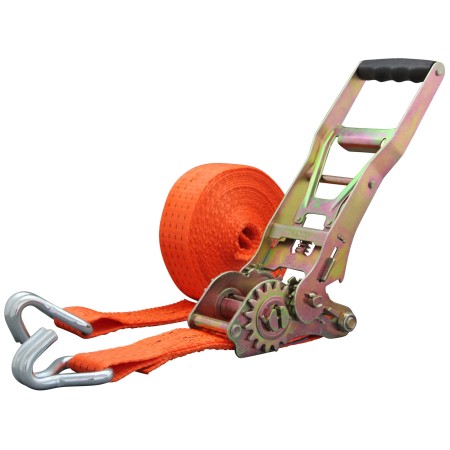 Zurrgurt 4000kg 2-teilig 50mm – 8 m mit Langarm-Zugratsche und Doppelspitzhaken – 2000daN Orange
