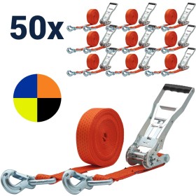 50x stk. Zurrgurt 5000kg 2-teilig 50mm – 8 m mit Langarm-Druckratsche und Sicherungszurrhaken – 2500daN in 5 Farben 50x stk. Zurrgurt 5000kg 2-teilig 50mm – 8 m mit Langarm-Druckratsche und Sicherungszurrhaken – 2500daN in 5 Farben