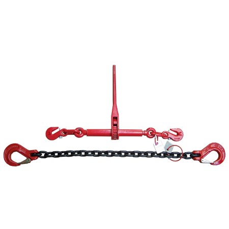 Zurrkette 13 mm – 2-teilig – LC 10'000 daN – Güteklasse 8 – mit Ratschenlastspanner & Sicherungshaken