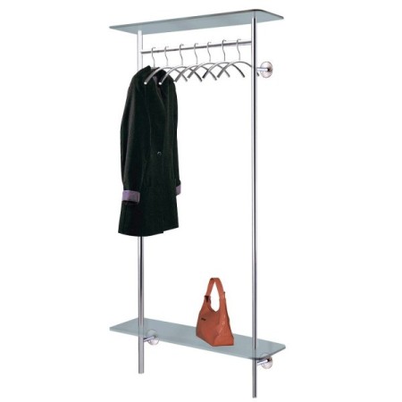 Garderobenständer Plato 6094, mit 6 Haken, mit Hutablage, mit Schuhablage, Metall, Glas, silber