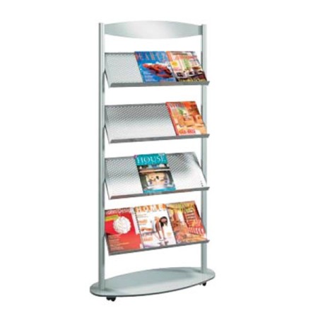 Prospektregal Sirius mobil silber DIN A4 78 x 34 x 163 cm