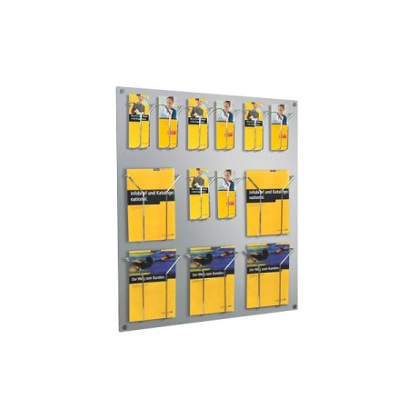 Wandprospekthalter Fokus alusilber für 18 Fächer DIN lang-Formate