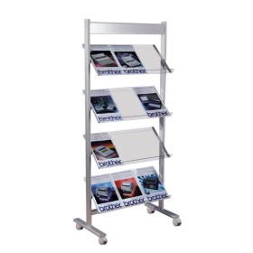 Prospektregal alusilber mit Rollen für 12 x DIN A4