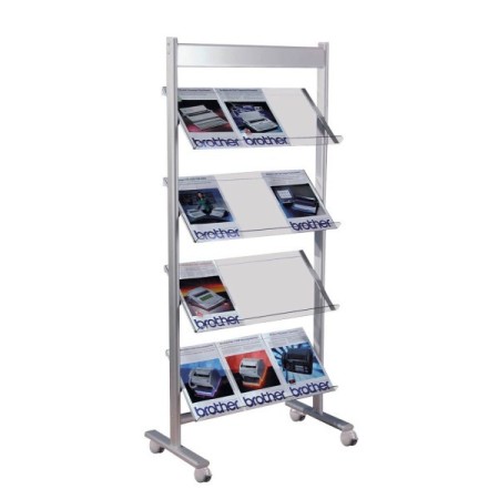 Prospektregal alusilber mit Rollen für 12 x DIN A4