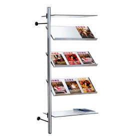 Prospektelement mit 2 Glas-Ablageböden und 3 Prospekt-Schrägböden