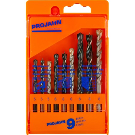 PROJAHN Kombinierter Satz Spiralbohrer Stahl / Stein / Holz 9-tlg.