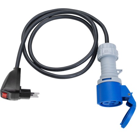 Adapterleitung (Kunststoff), CEE-Kupplung 230V/16A, T12 Stecker 270° drehbar mit Reset Schalter
