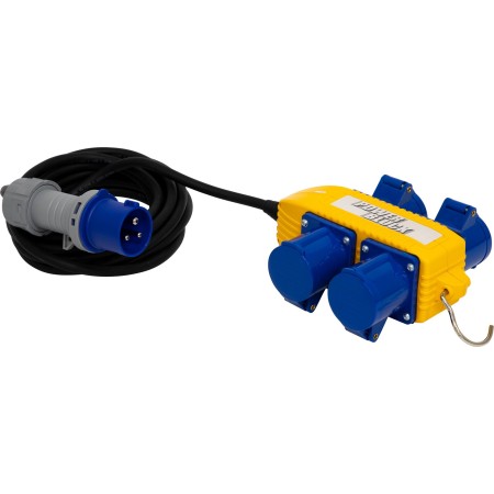 CEE Verlängerungskabel mit Powerblock IP44 4 Steckdosen mit selbstschliessenden Deckeln, 5m Kabel