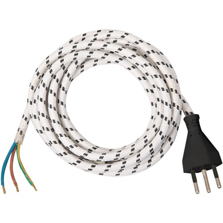 Anschlusskabel für den Haushalt/Bügeleisen, mit Textilgeflecht 3m Kabellänge, mit angespritztem Stecker