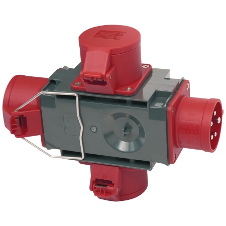CEE Adapter Stromverteiler IP44 1x CEE Stecker 400V/16A & 3x CEE Steckdosen 400V/16A