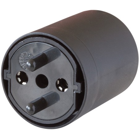 Adapter Fix schwarz DE auf CH 230V 2-polig T11 auf Schuko-Stecker mit Buchse