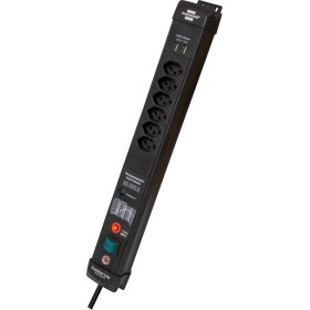 Premium-Line 60.000A Überspannungsschutz-Steckdosenleiste mit 2x USB-Ladefunktion 6-fach schwarz 3m H05VV-F 3G1,5